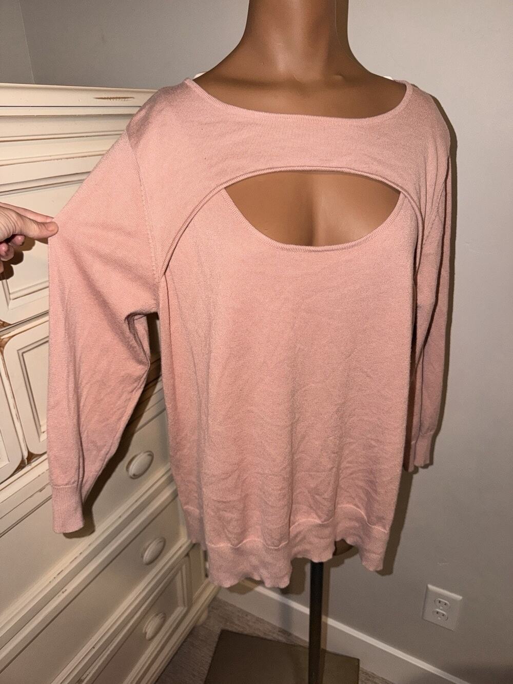 Sweater Blouse Rose Pink Cable & Gauge Plus Size 1X